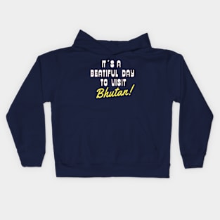 Bhutan, Asia. White text. Gift Ideas For The Travel Enthusiast. Kids Hoodie